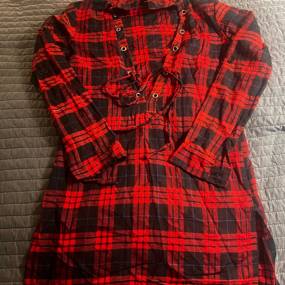 Red and Black Plaid Long Sleeve Shirt